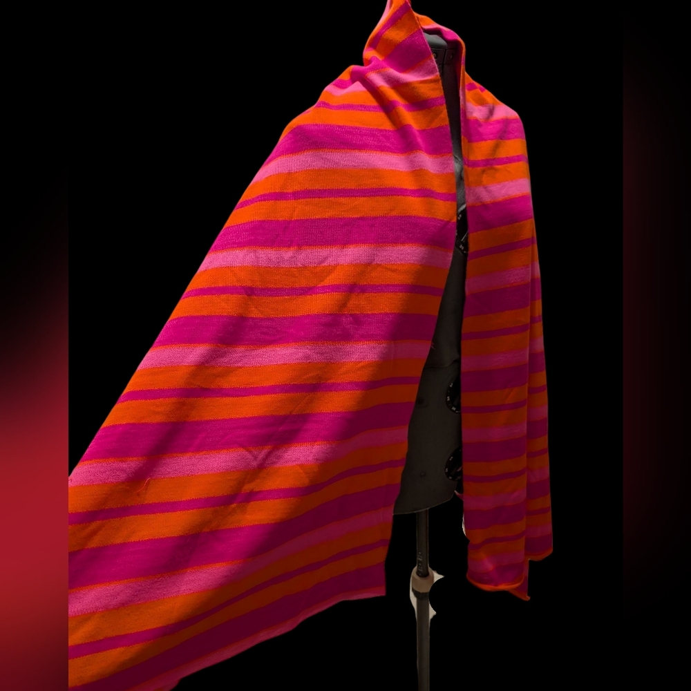Vintage Neon Orange Fuchsia Pink Big Striped Fabric Remnant